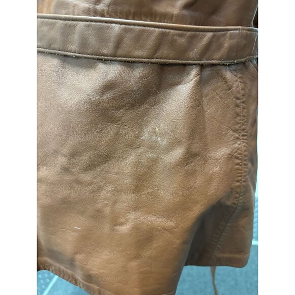 Vintage 1960s Brown Leather Belted Penny Lane Jacket With Faux Fur Collar - Picture 11 of 13